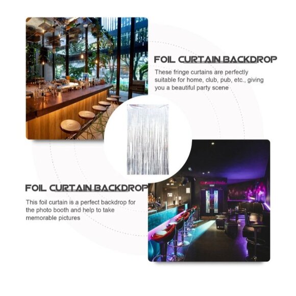 2 Packs Silver Multicolor Tinsel Foil Fringe Curtain Backdrop Engagement Bridal - Picture 4 of 8